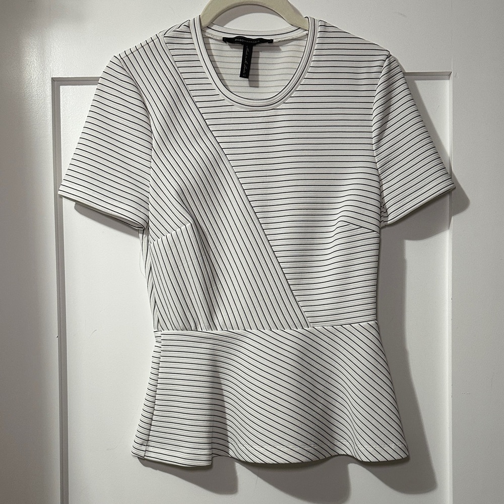 BCBGMaxAzria Black and White Striped Blouse XS